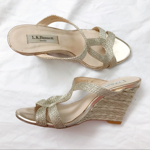 lk bennett gold wedges